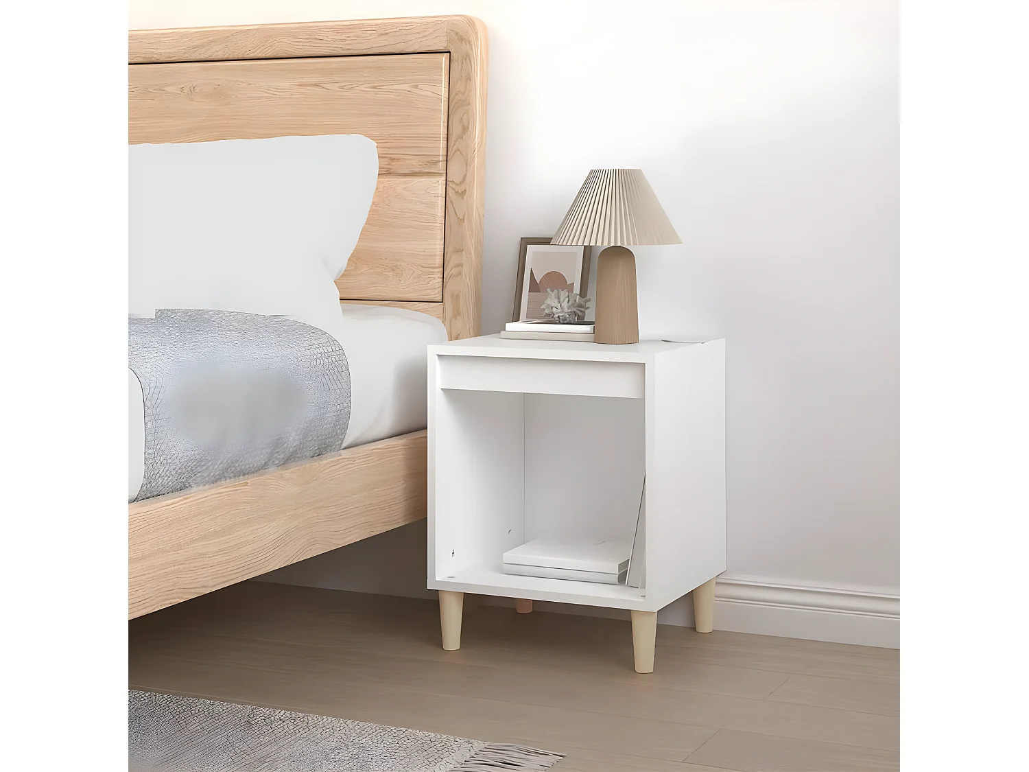 Mesita de noche madera contrachapada blanco 40x35x50 cm