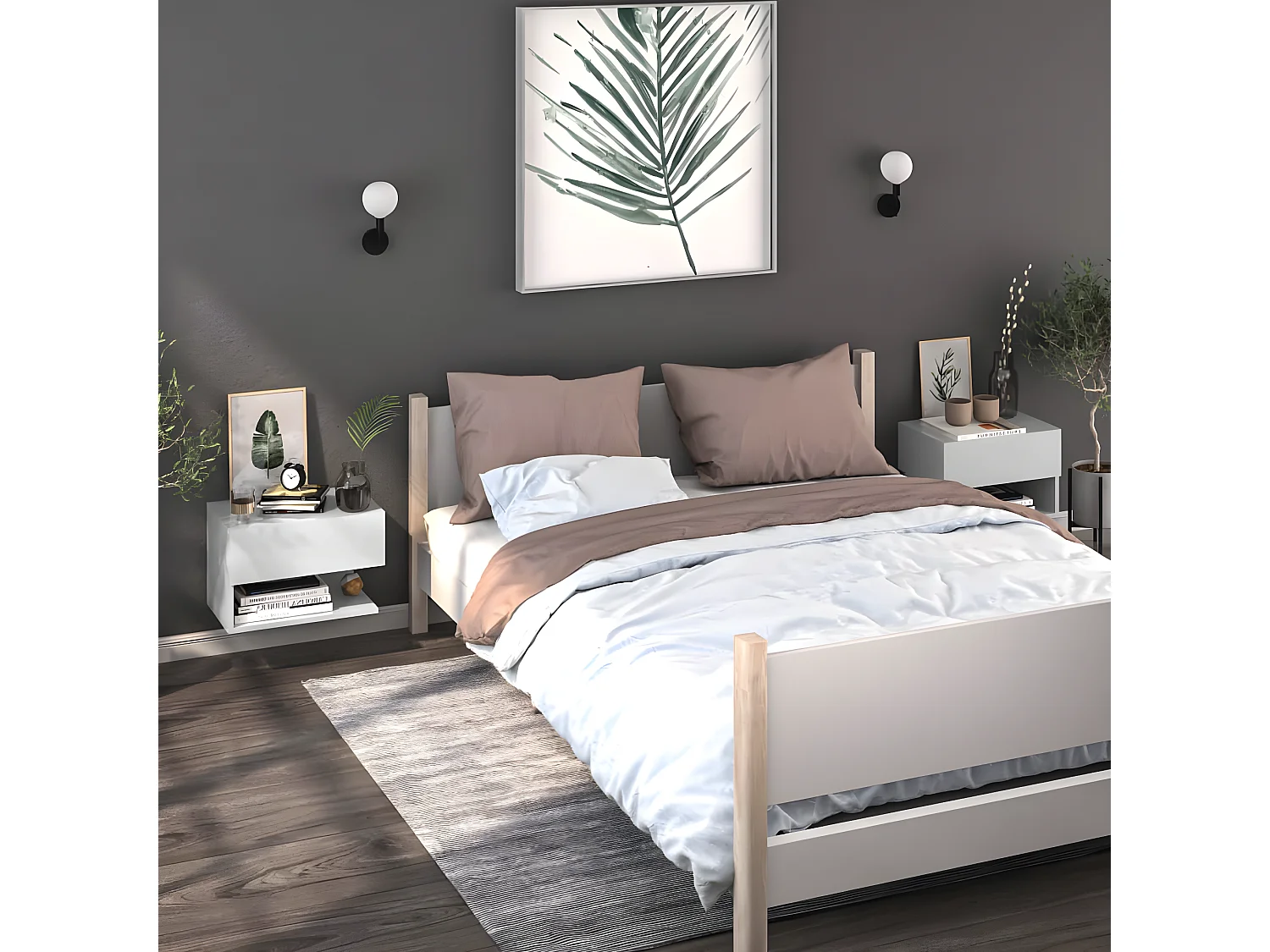 Mesas de cabeceira montagem na parede 2 peças branco