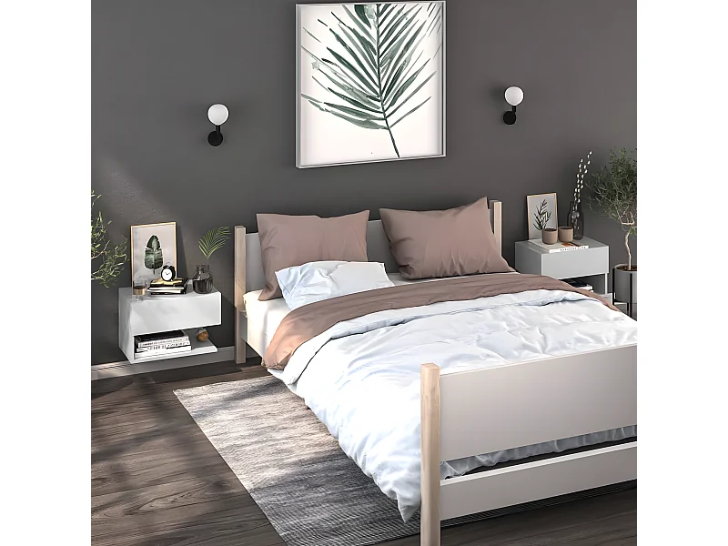 Tables de chevet murales 2 pièces Blanc