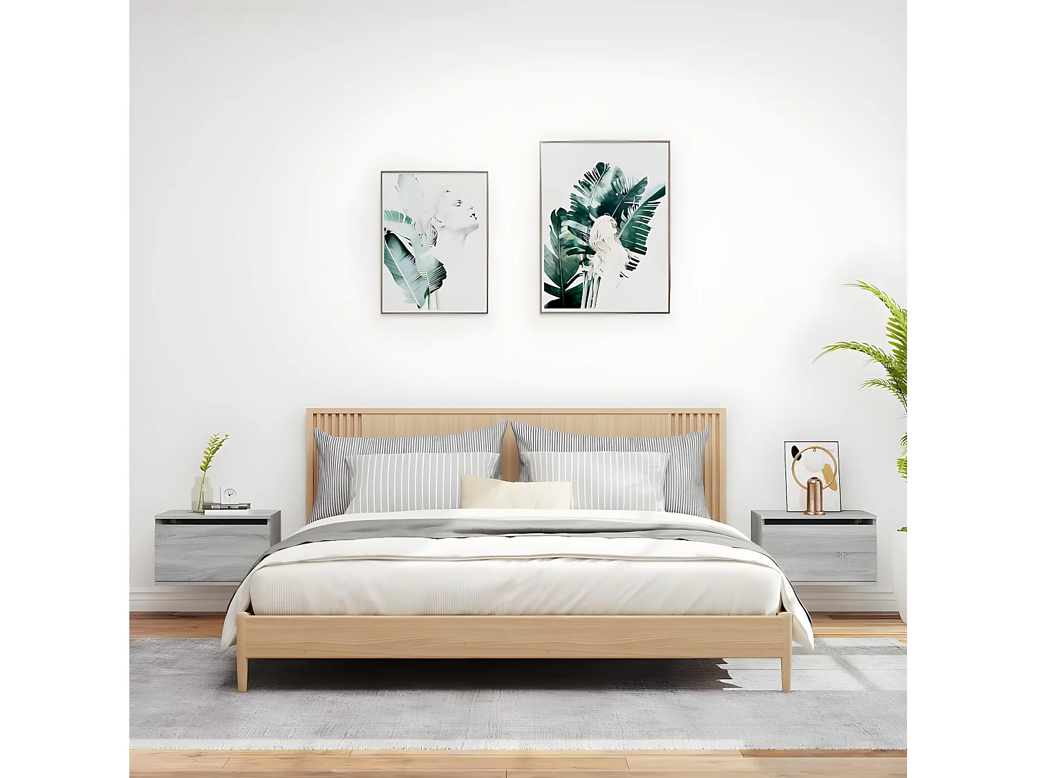 Tables de chevet murales avec lumières LED 2 pièces sonoma gris