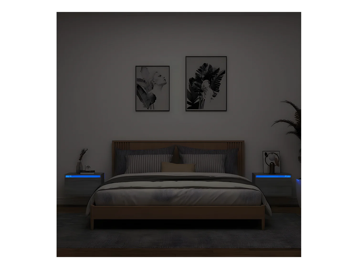 Mesitas de noche de pared con luces LED 2 unidades gris Sonoma