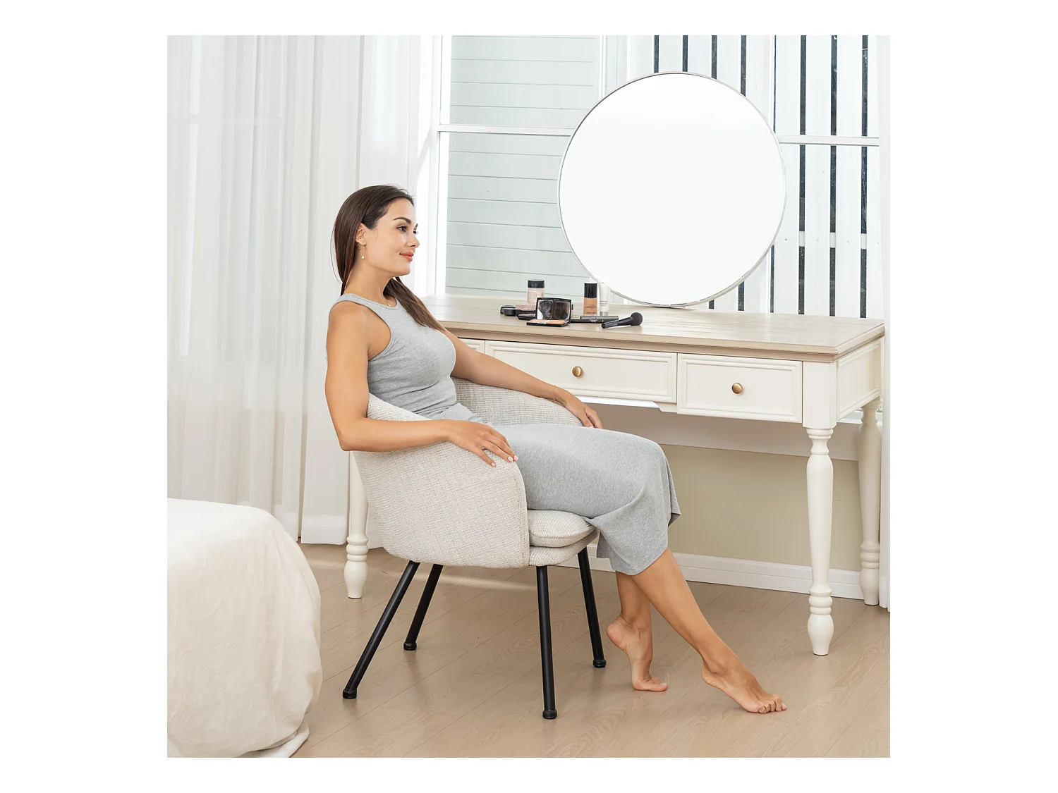 Lot de 2 chaises de salle à manger en tissu scandinave,DIXIER FABRIC BEIGE