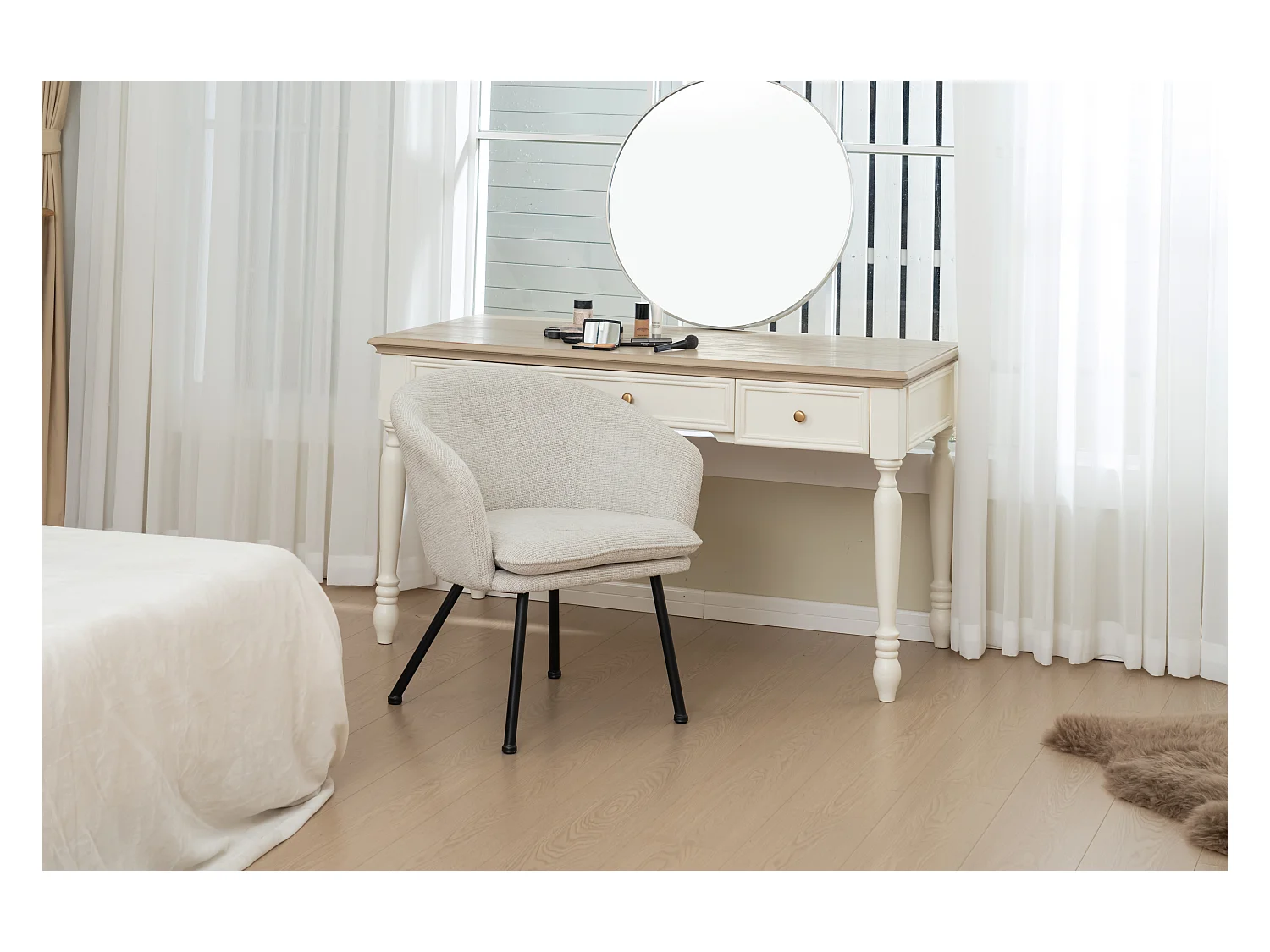 Lot de 2 chaises de salle à manger en tissu scandinave,DIXIER FABRIC BEIGE