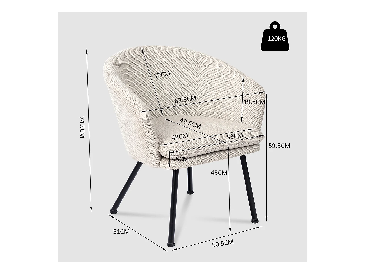 Lot de 2 chaises de salle à manger en tissu scandinave,DIXIER FABRIC BEIGE