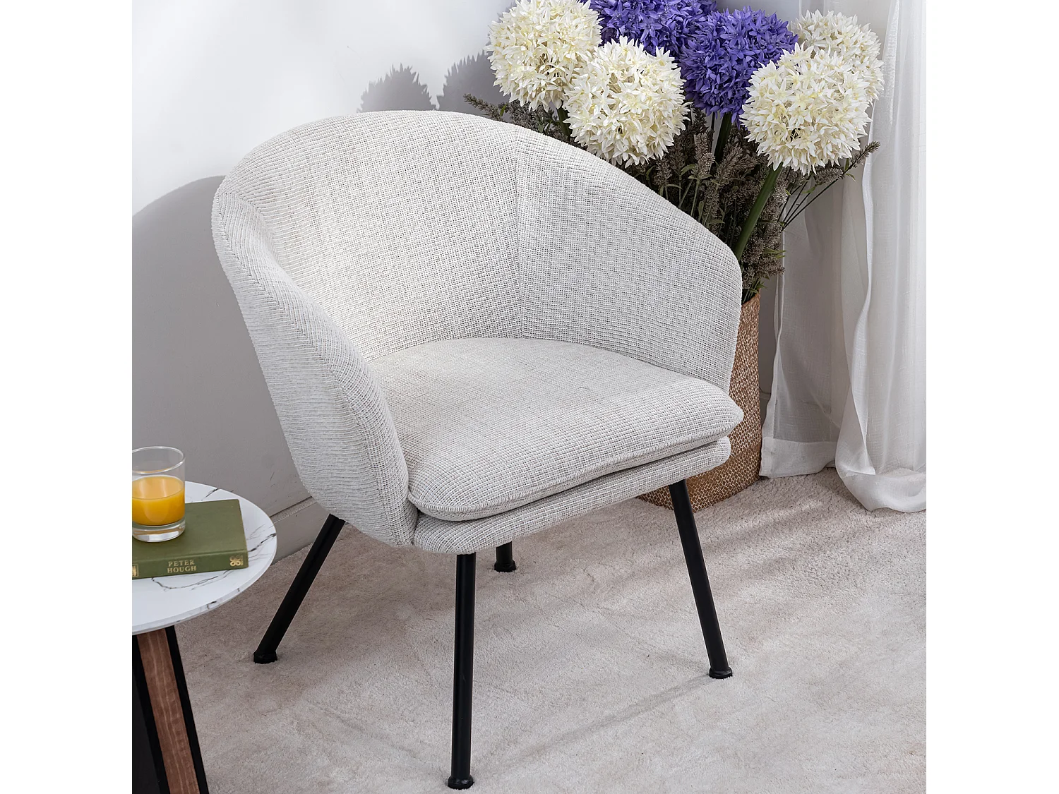 Lot de 2 chaises de salle à manger en tissu scandinave,DIXIER FABRIC BEIGE