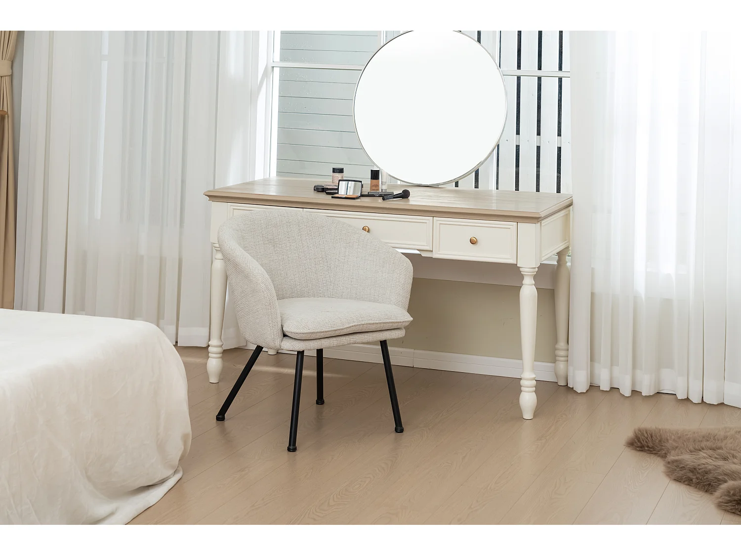 Lot de 2 chaises de salle à manger en tissu scandinave,DIXIER FABRIC BEIGE