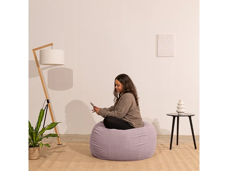 Pouf poire déhoussable velours côtelé - 120x100 cm violet parme