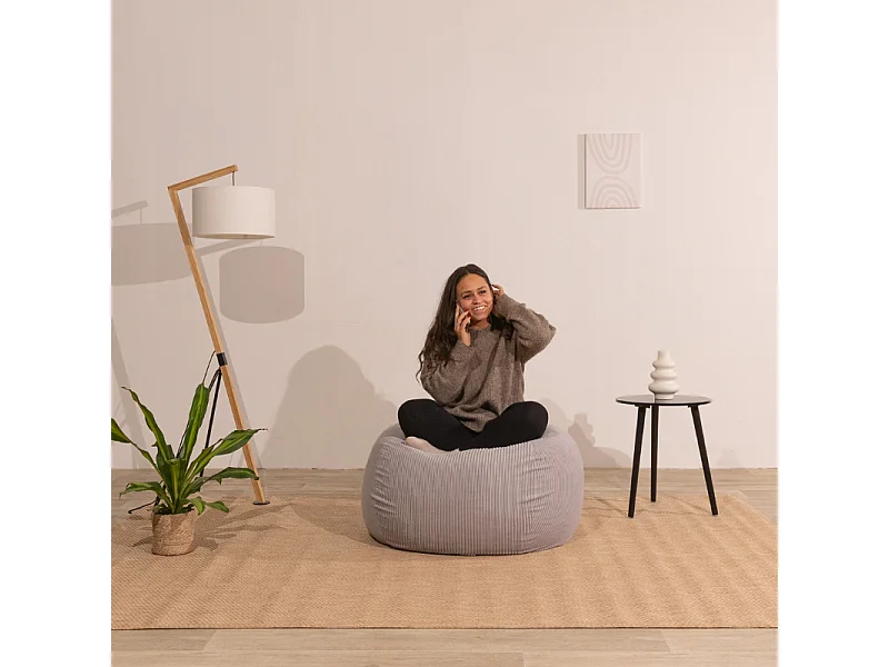 Pouf poire déhoussable velours côtelé - 120x100 cm gris clair