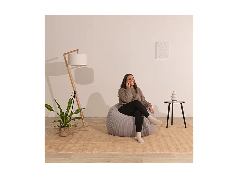 Pouf poire déhoussable velours côtelé - 120x100 cm gris clair