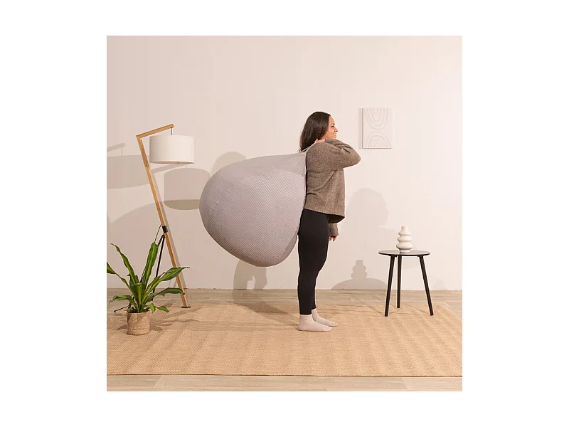 Pouf poire déhoussable velours côtelé - 120x100 cm gris clair