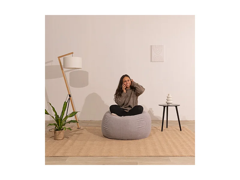 Pouf poire déhoussable velours côtelé - 120x100 cm gris clair