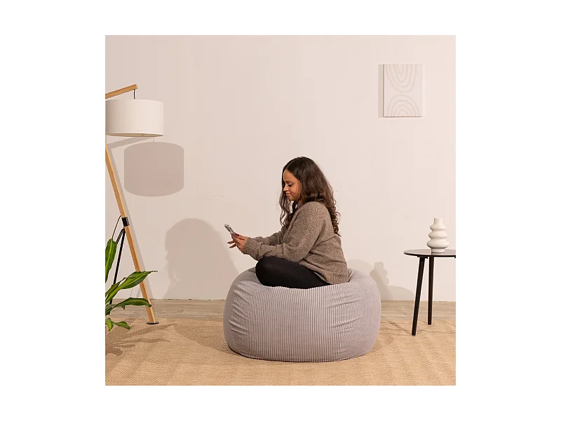 Pouf poire déhoussable velours côtelé - 120x100 cm gris clair