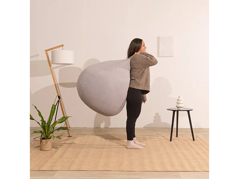 Lichtgrijs peervormige ribfluwelen poef 120 x 100 cm