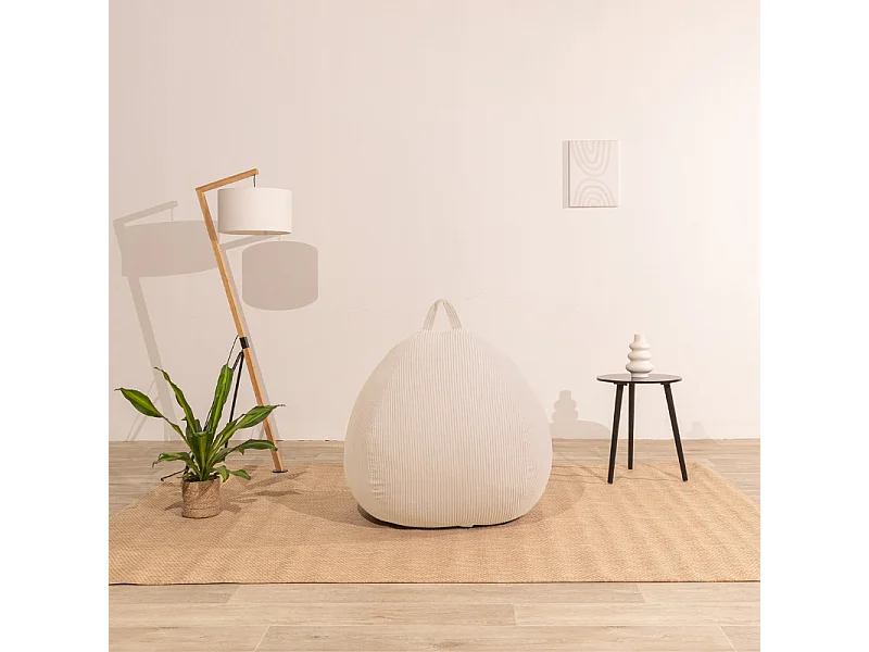 Beige peervormige ribfluwelen poef 80 x 70 cm