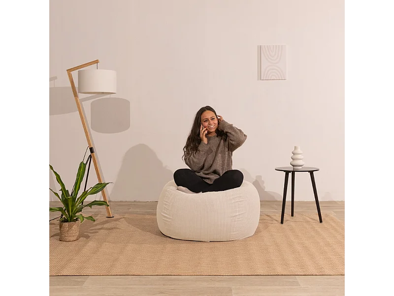 Beige peervormige ribfluwelen poef 80 x 70 cm