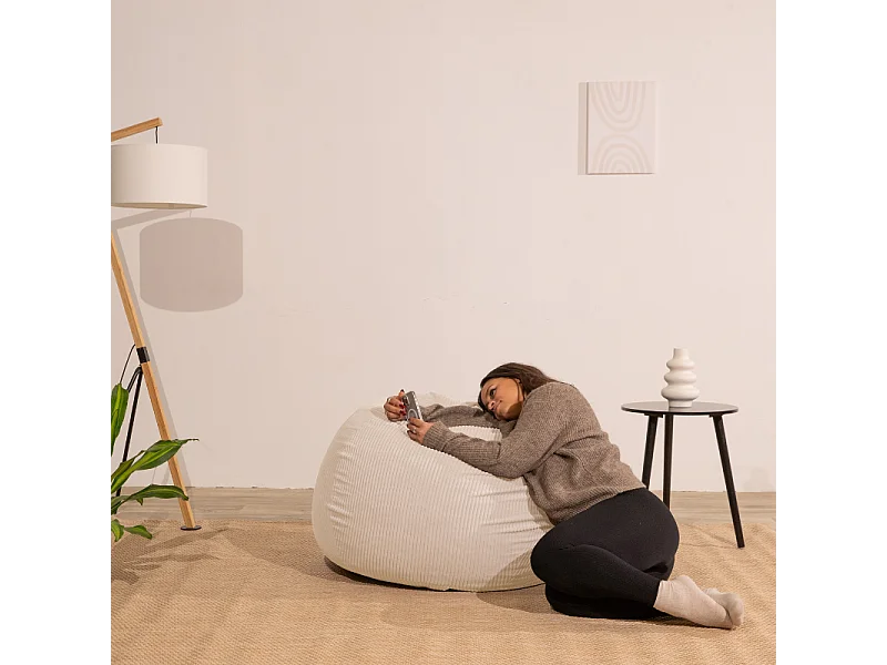 Beige peervormige ribfluwelen poef 80 x 70 cm