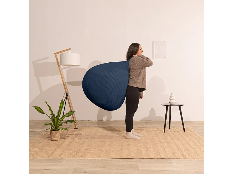 Donkerblauw peervormige ribfluwelen poef 80 x 70 cm