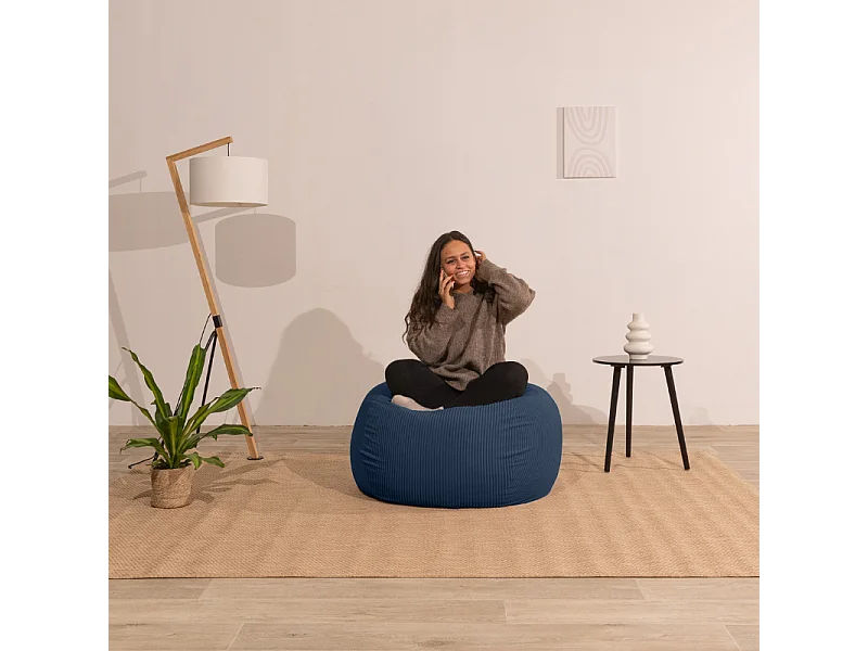 Donkerblauw peervormige ribfluwelen poef 80 x 70 cm