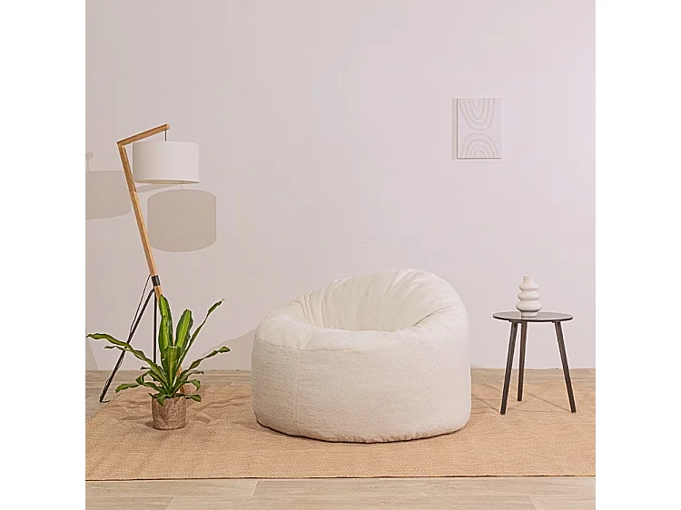 Pouf bouclette blanc 100 cm
