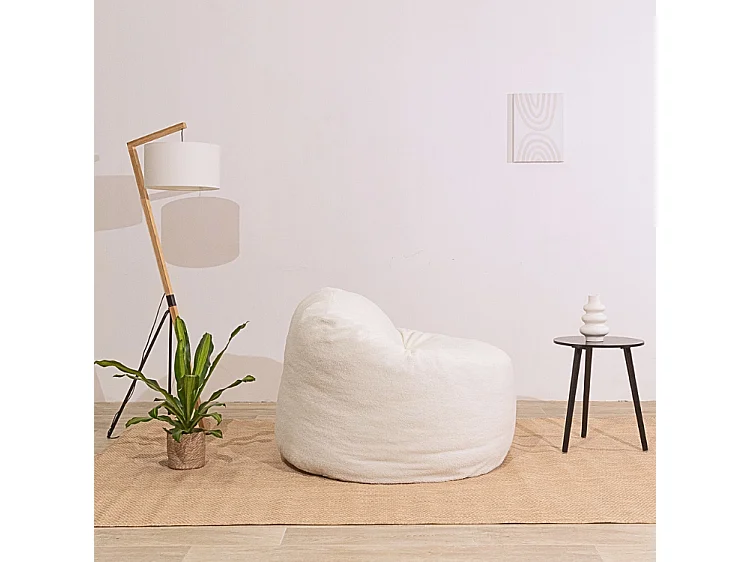 Pouf bouclette blanc 100 cm