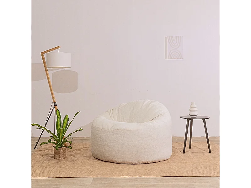 Pouf bouclette blanc 100 cm