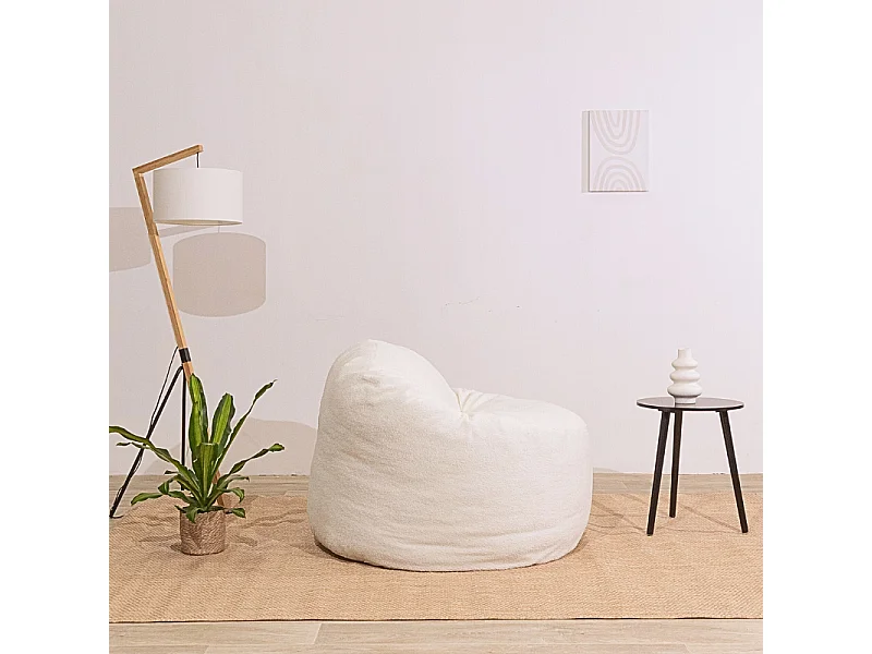 Pouf bouclette blanc 100 cm