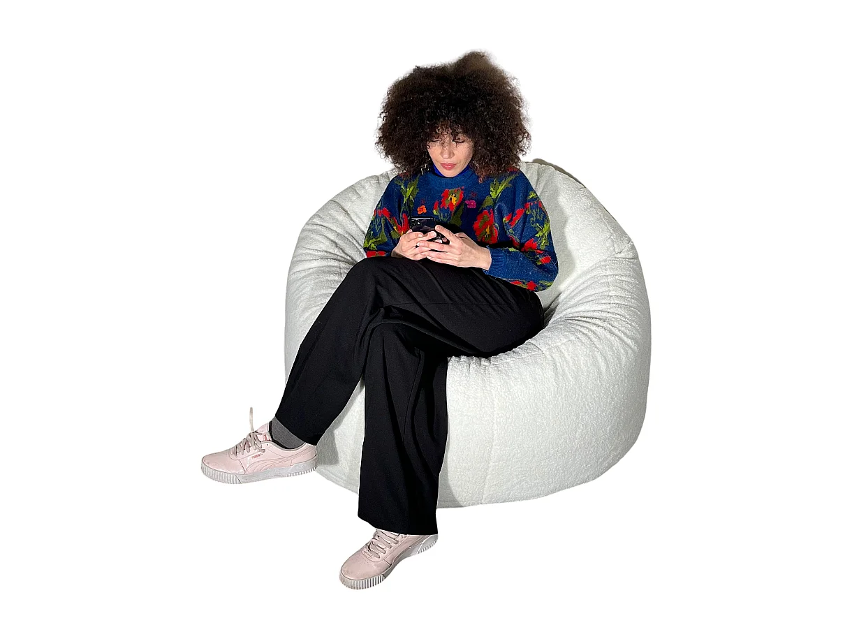 Pouf bouclette blanc 100 cm