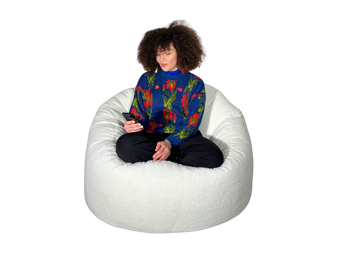 Pouf bouclette blanc 100 cm