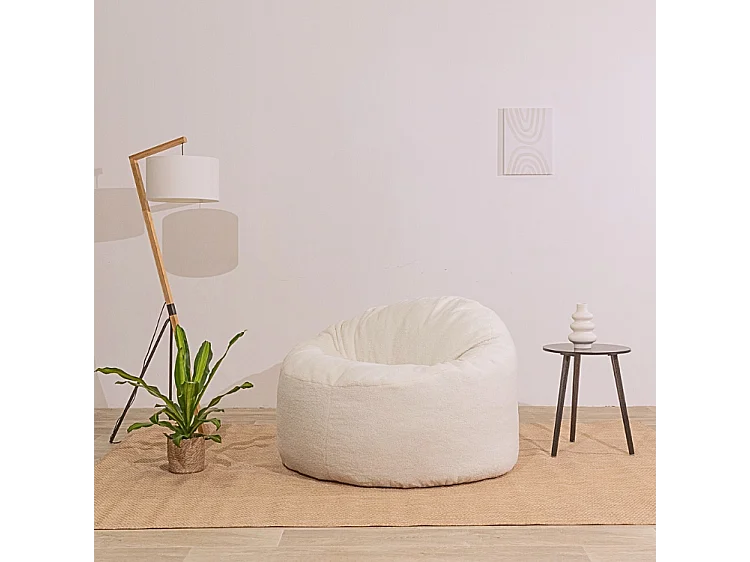 Pouf bouclette blanc 100 cm