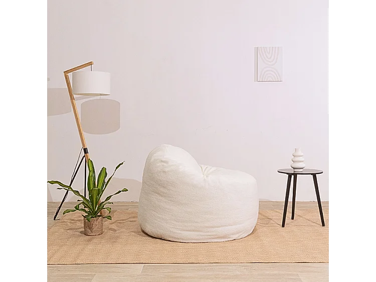 Pouf bouclette blanc 100 cm
