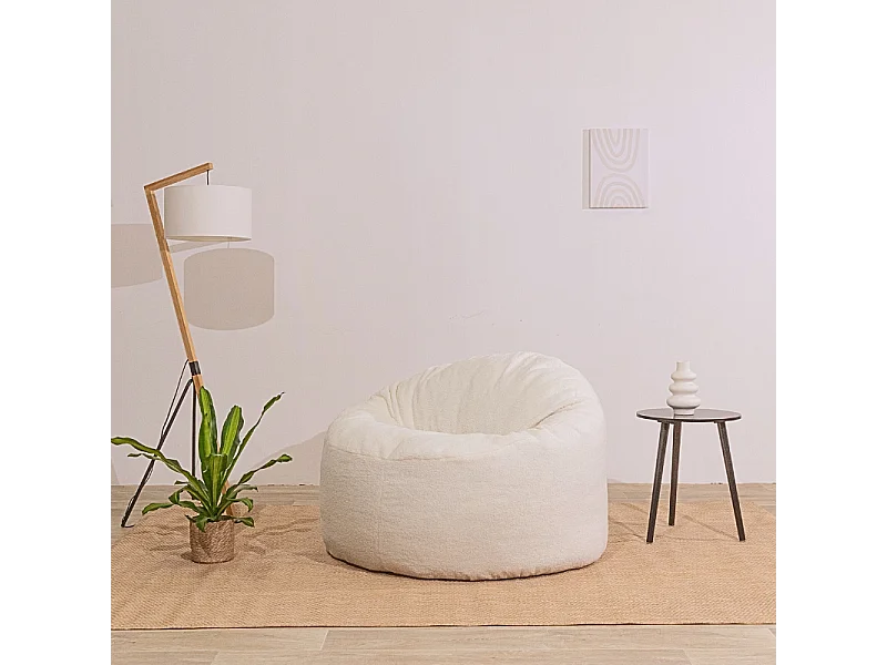 Pouf bouclette blanc 100 cm