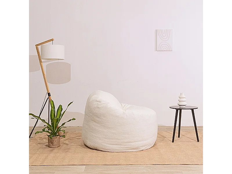 Pouf bouclette blanc 100 cm