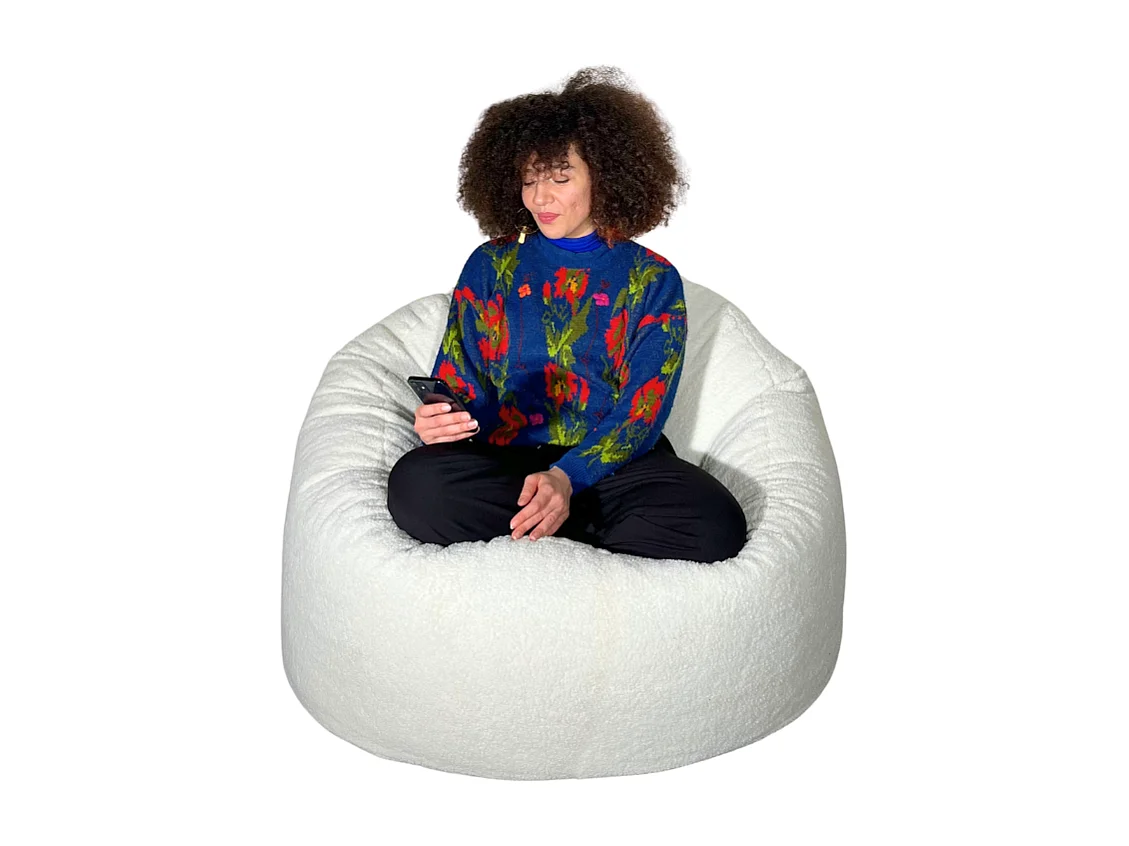 Pouf bouclette blanc 100 cm