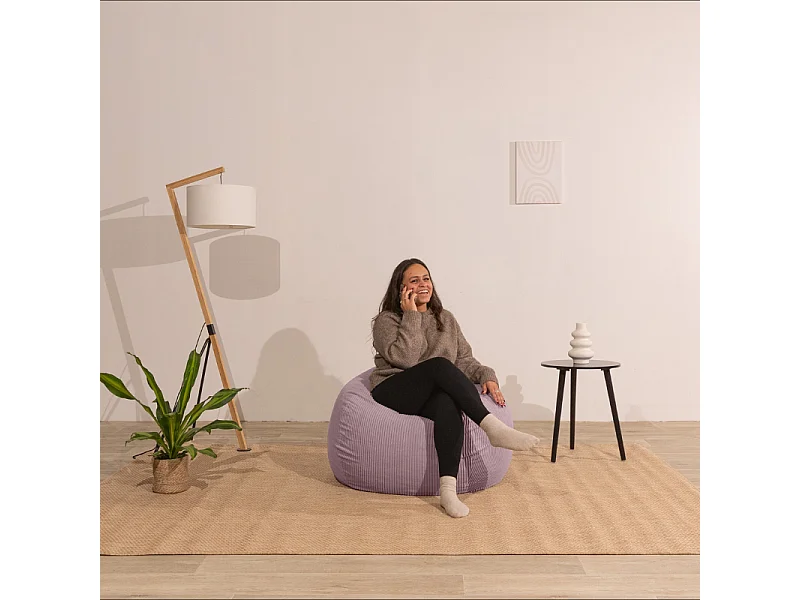 Pouf poire déhoussable velours côtelé - 80x70 cm violet parme