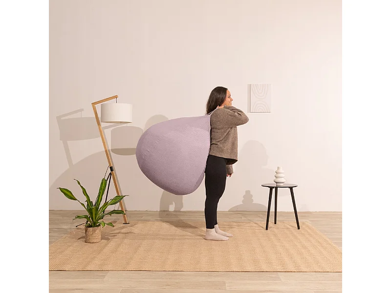 Pouf poire déhoussable velours côtelé - 80x70 cm violet parme