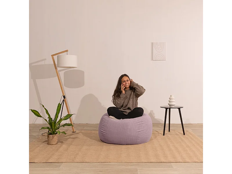 Pouf poire déhoussable velours côtelé - 80x70 cm violet parme
