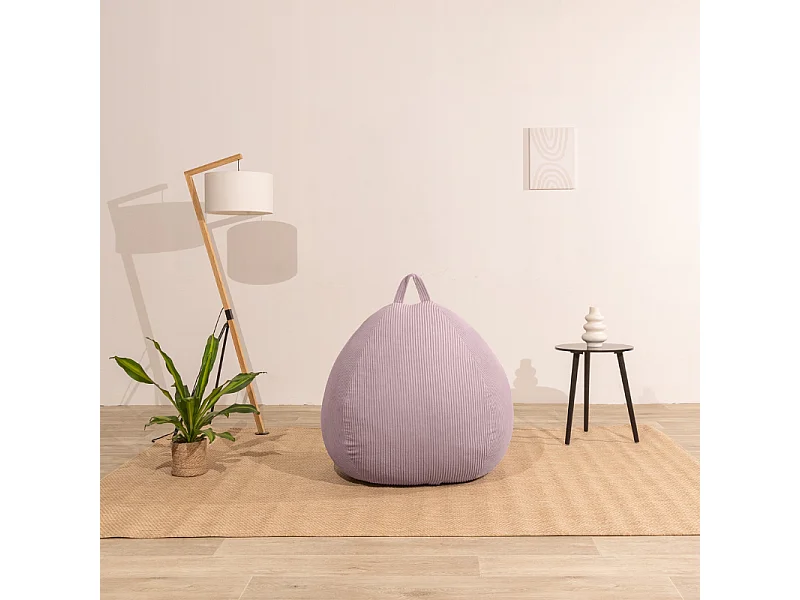 Pouf poire déhoussable velours côtelé - 80x70 cm violet parme