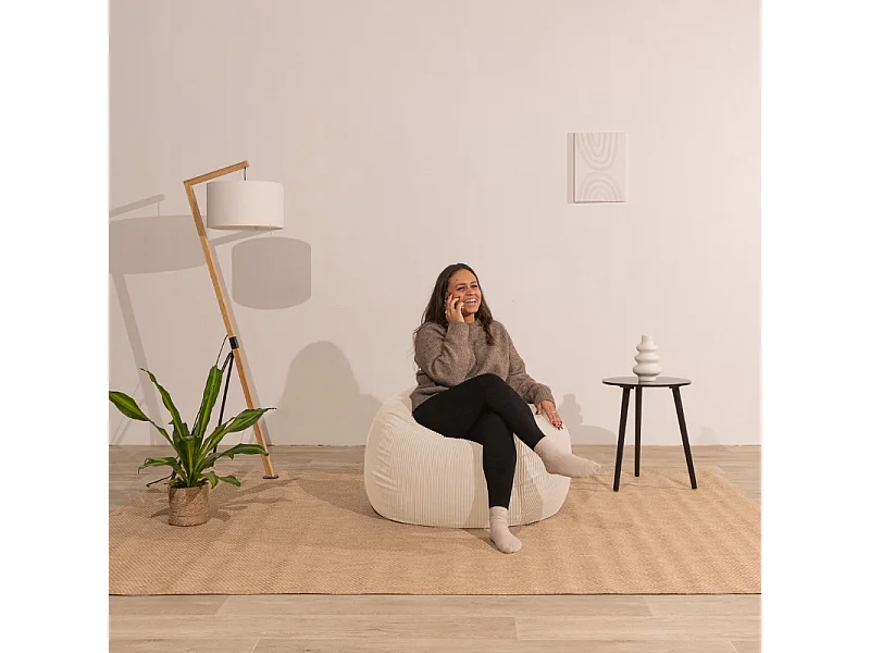 Beige peervormige ribfluwelen poef 105 x 85 cm