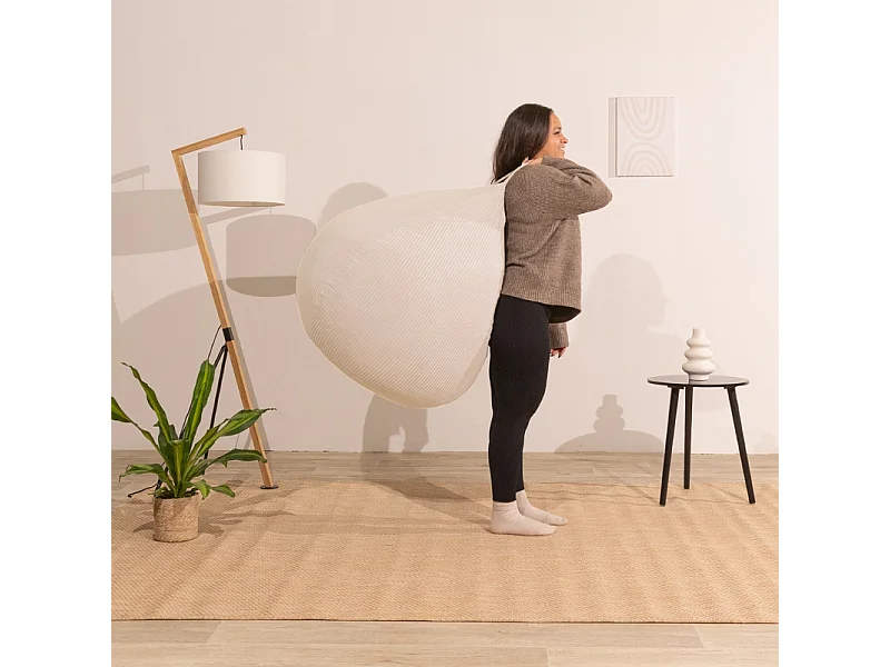 Beige peervormige ribfluwelen poef 105 x 85 cm