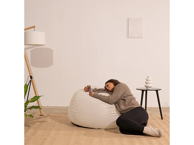 Beige peervormige ribfluwelen poef 105 x 85 cm