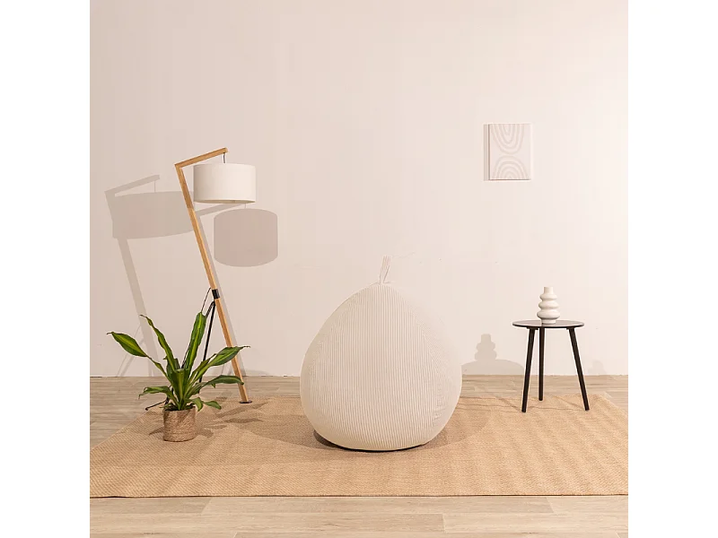 Beige peervormige ribfluwelen poef 105 x 85 cm