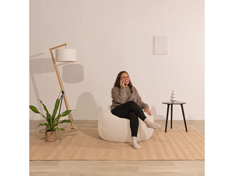 Beige peervormige ribfluwelen poef 105 x 85 cm