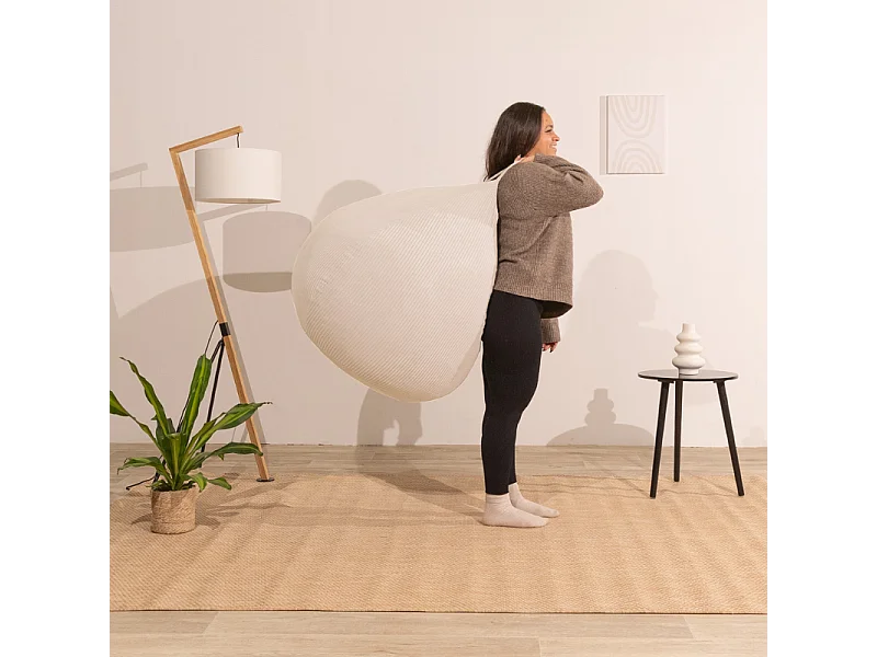 Beige peervormige ribfluwelen poef 105 x 85 cm