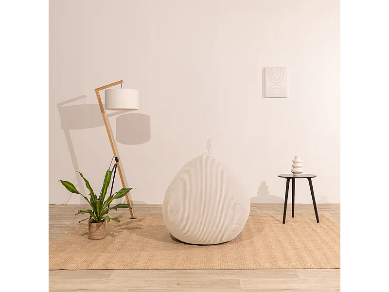 Beige peervormige ribfluwelen poef 105 x 85 cm