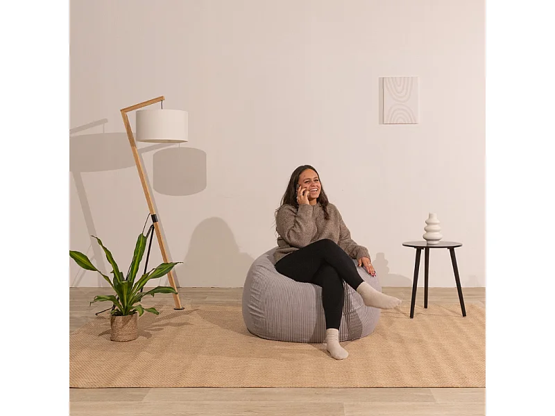 Pouf poire déhoussable velours côtelé - 105x85 cm gris clair