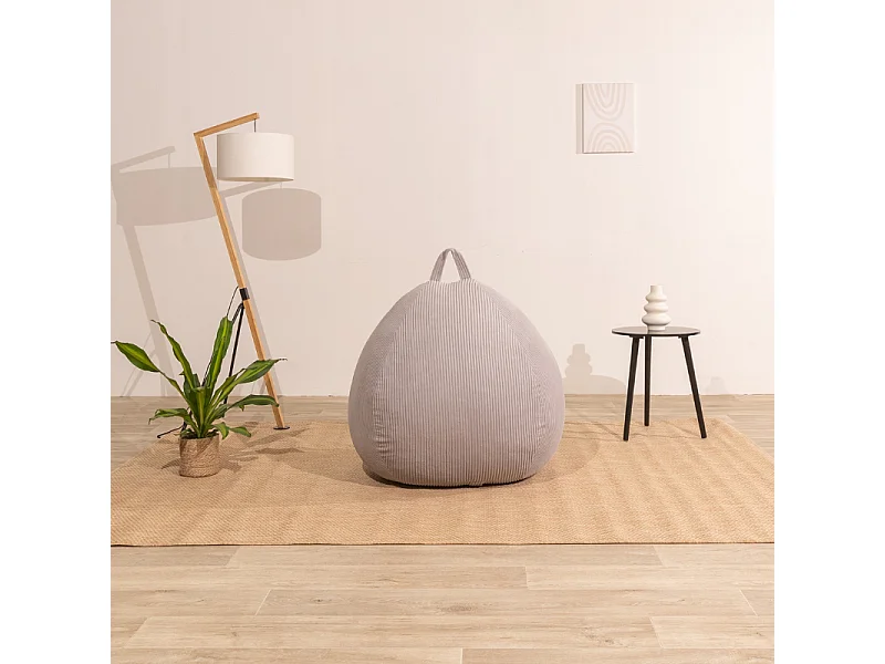 Pouf poire déhoussable velours côtelé - 105x85 cm gris clair