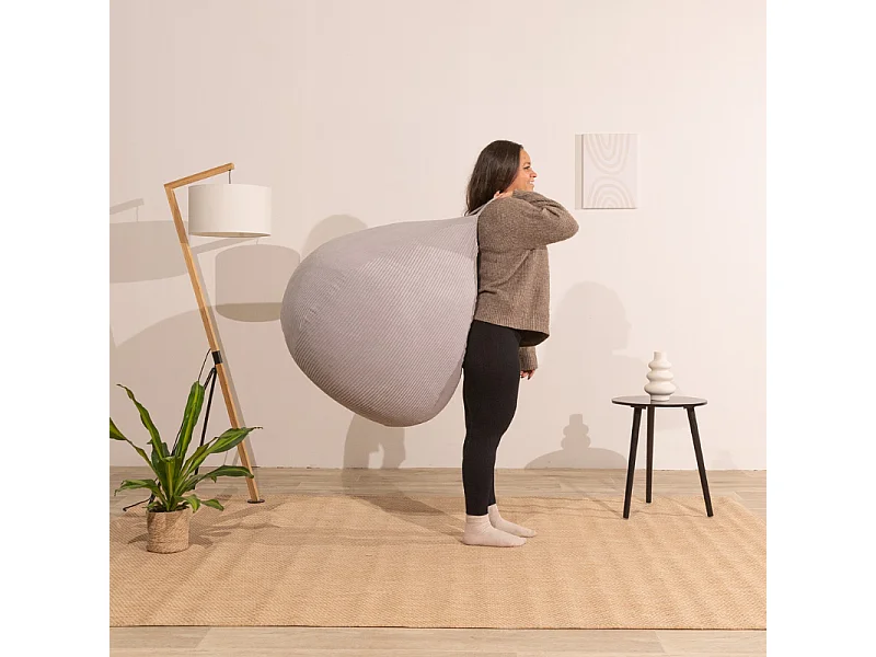 Pouf poire déhoussable velours côtelé - 105x85 cm gris clair