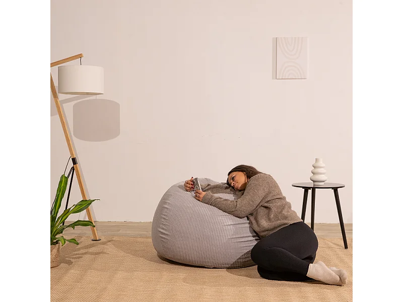 Pouf poire déhoussable velours côtelé - 105x85 cm gris clair