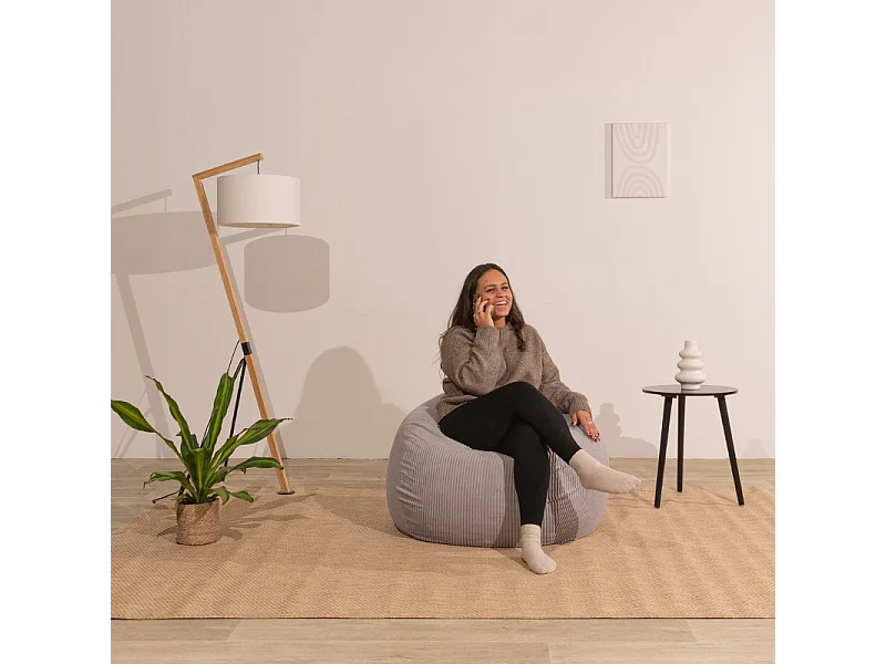 Pouf poire déhoussable velours côtelé - 105x85 cm gris clair