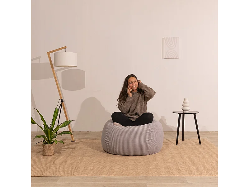 Pouf poire déhoussable velours côtelé - 105x85 cm gris clair